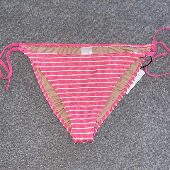 Shade & Shore Pink and White Striped Tie Bikini Bottom - Picture 2 of 4